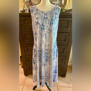 Blue and White Printed Maxi Dress